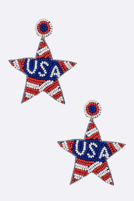 USA Flag Star Iconic Beaded Earrings - House of Binx 