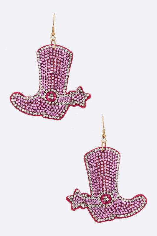 Pink Stone Cowboy Boots Pillow Earrings - House of Binx 