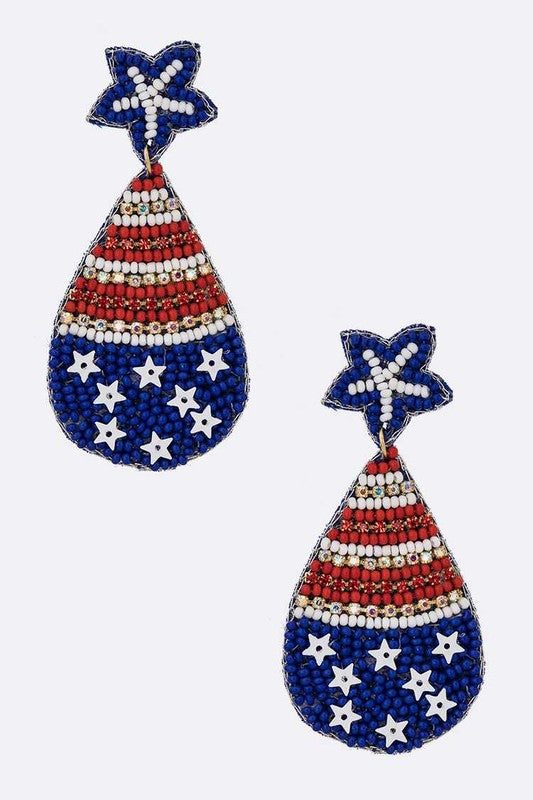 USA Flag Print Beaded Iconic Earrings - House of Binx 