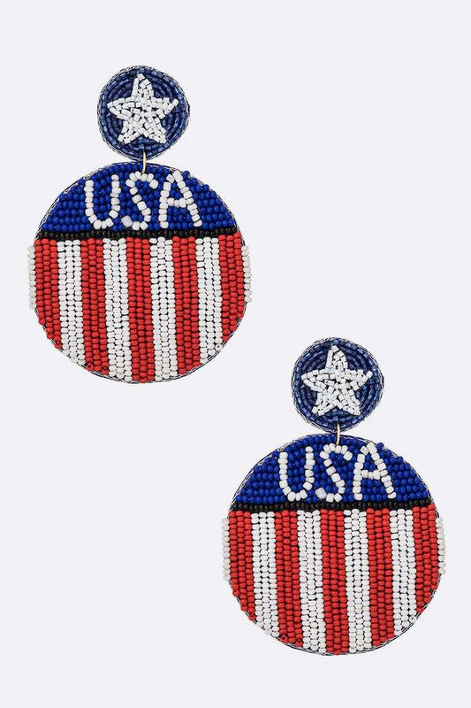USA Flag Beaded Iconic Earrings - House of Binx 