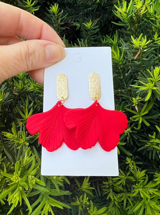 Red Gold Ginkgo Leaf Acrylic Statement Earrings - House of Binx 