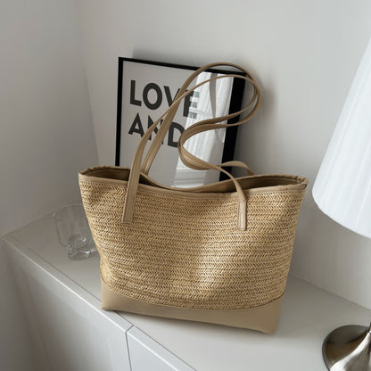 Straw Weave Leather Strap Tote Bag - House of Binx 
