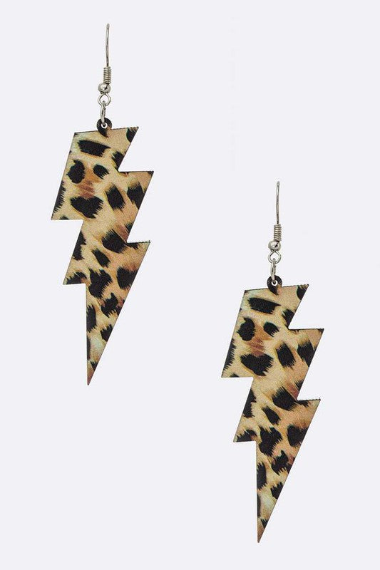 Leopard Printed Lightening Bolt Earrings - House of Binx 