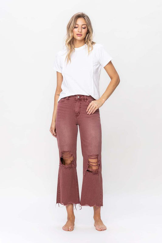 90's Vintage High Rise Crop Flare Jeans - House of Binx 