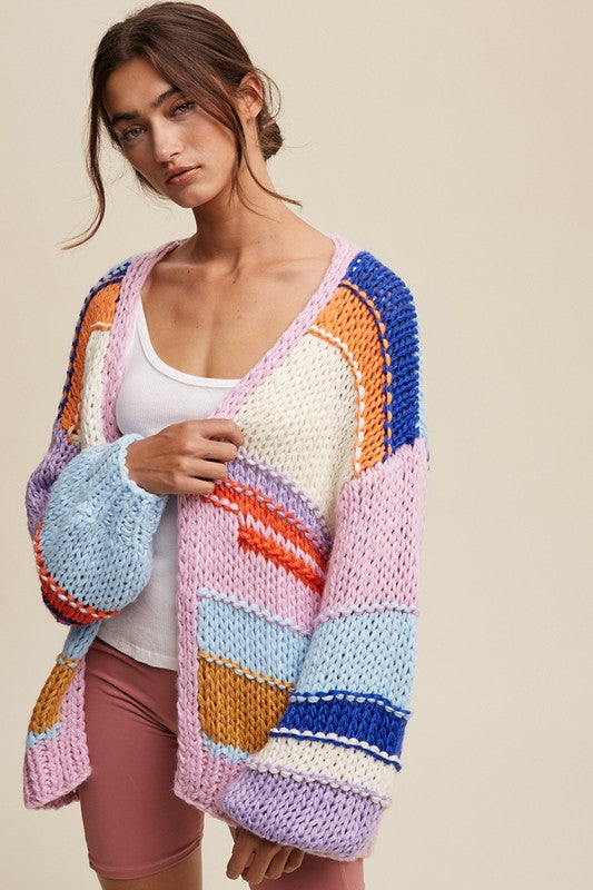 Hand Knit Multi Striped Cardigan - House of Binx 