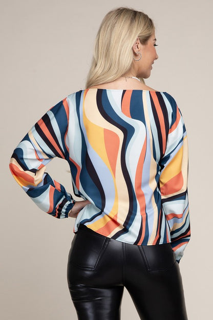 Colorblock Boat Neck Bishop Sleeve Blouse - House of Binx 