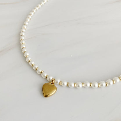 Pearl And Gold Bauble Heart Necklace - House of Binx 