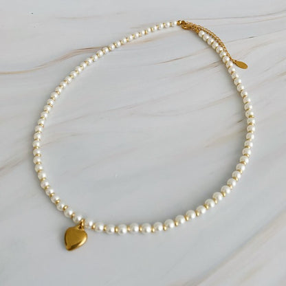Pearl And Gold Bauble Heart Necklace - House of Binx 