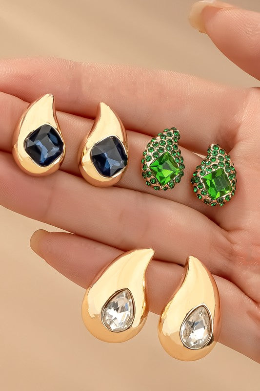 Trio teardrop earrings with rhinestones - House of Binx 