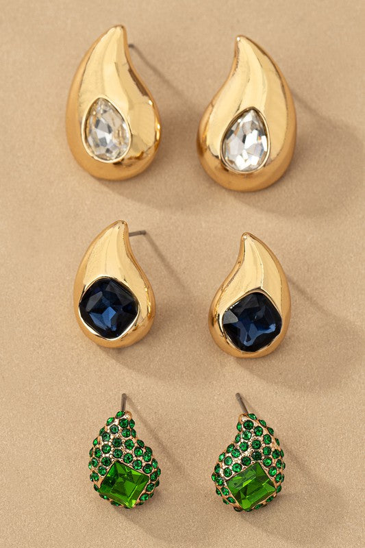 Trio teardrop earrings with rhinestones - House of Binx 