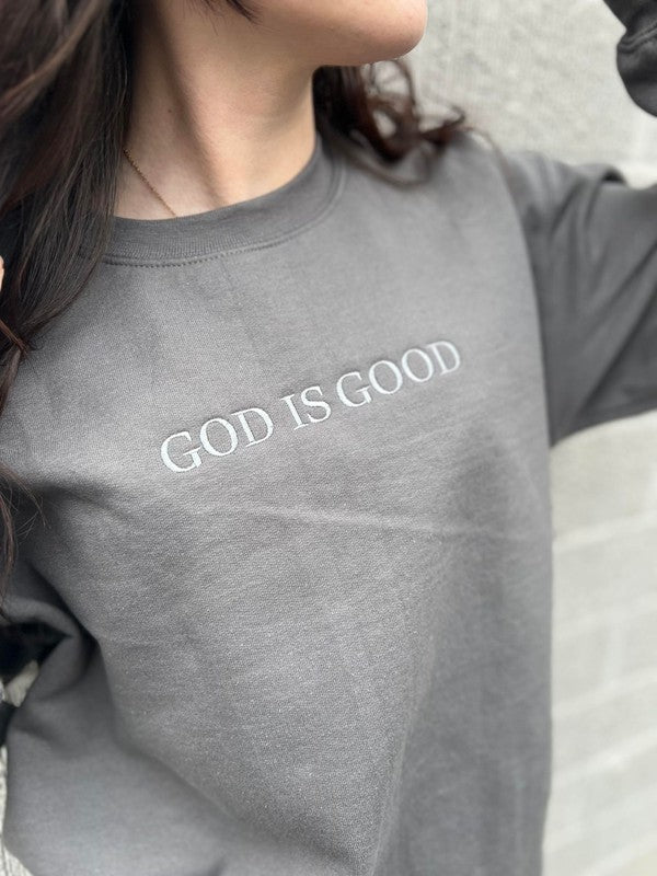 God Is Good Embroidered Sweatshirt - House of Binx 