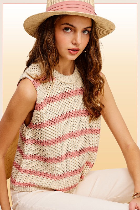 Chunky Stripe Sleeveless Sweater Top - House of Binx 