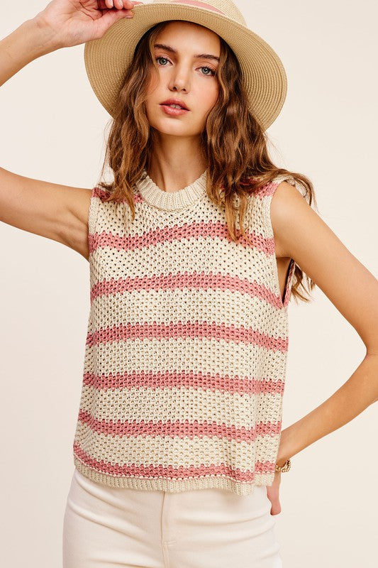 Chunky Stripe Sleeveless Sweater Top - House of Binx 