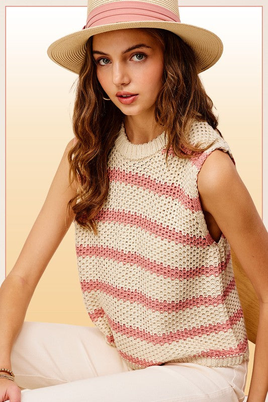 Chunky Stripe Sleeveless Sweater Top - House of Binx 