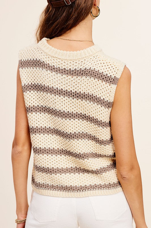 Chunky Stripe Sleeveless Sweater Top - House of Binx 