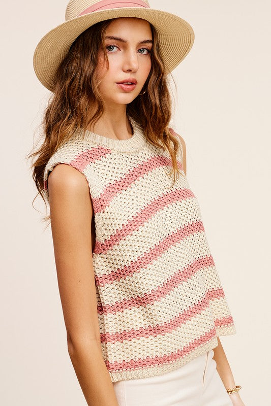 Chunky Stripe Sleeveless Sweater Top - House of Binx 