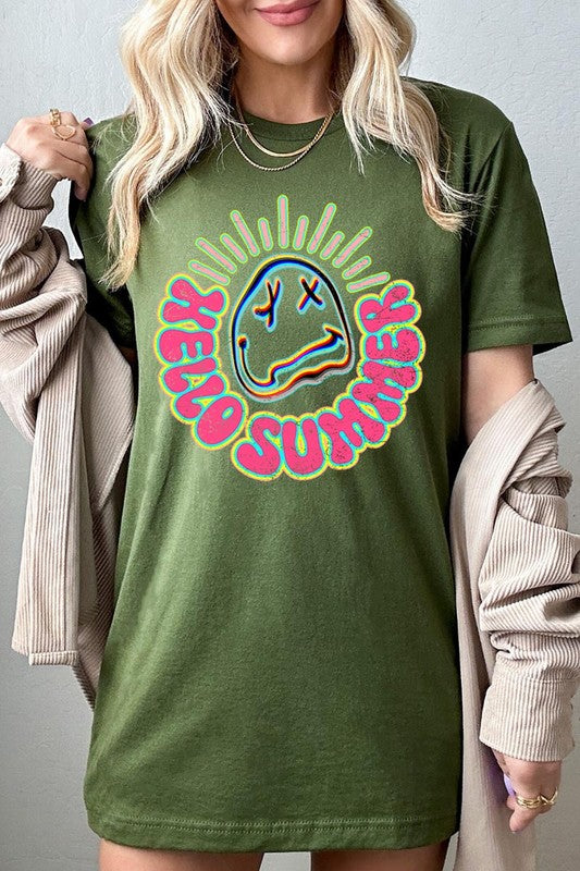 Hello Summer Neon Face Beach Graphic T Shirts - House of Binx 