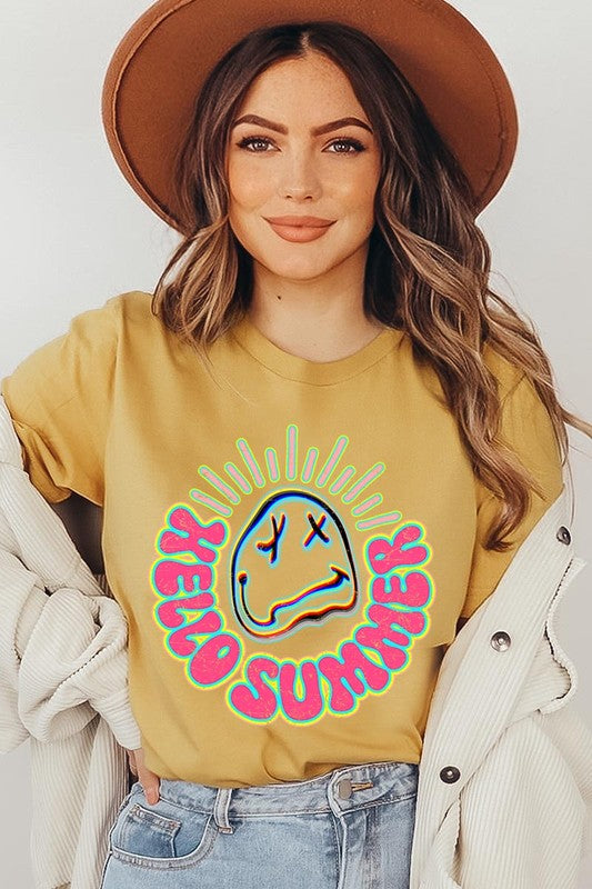 Hello Summer Neon Face Beach Graphic T Shirts - House of Binx 