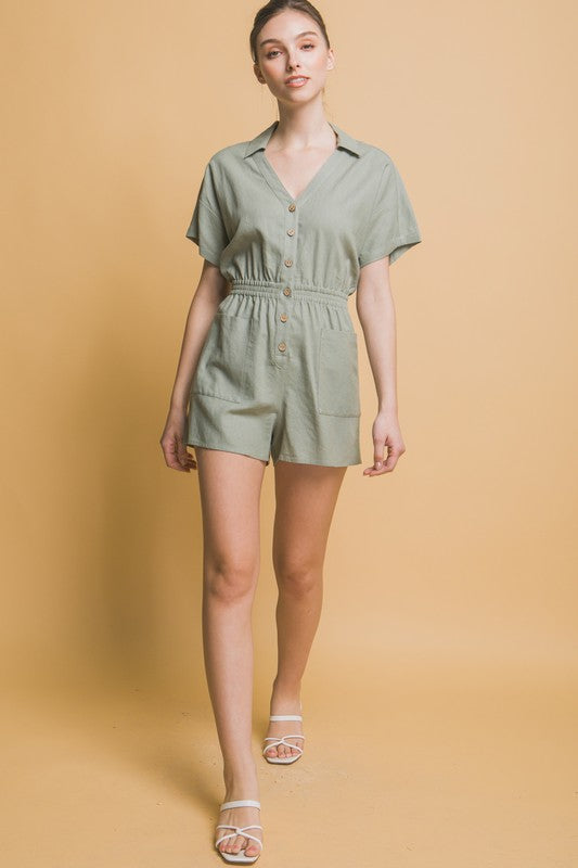 Linen Button Down Romper - House of Binx 