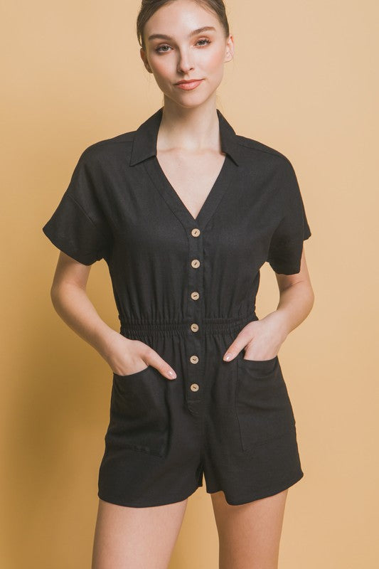 Linen Button Down Romper - House of Binx 