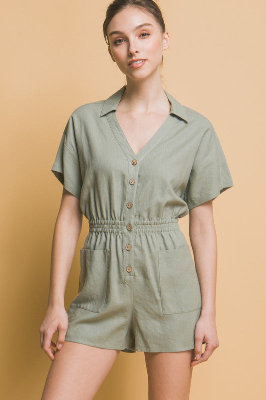 Linen Button Down Romper - House of Binx 