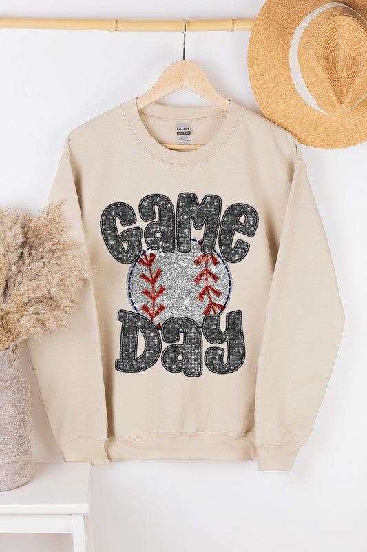 Baseball Game Day Faux Sequins Graphic Sweatshirts - House of Binx 