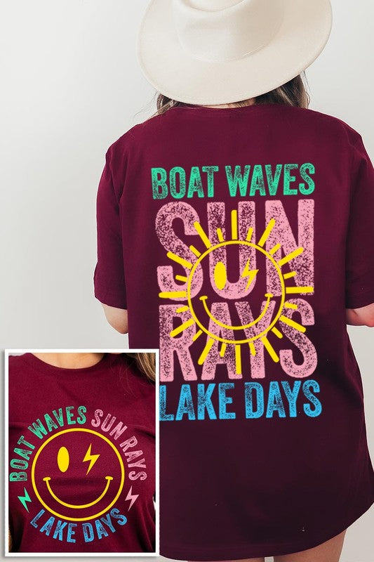 Boat Waves Sun Rays Lake Days Graphic T Shirts - House of Binx 
