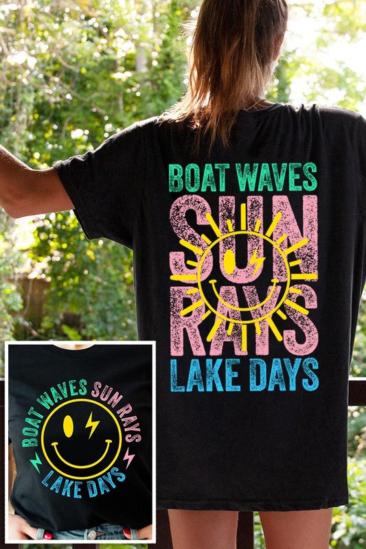 Boat Waves Sun Rays Lake Days Graphic T Shirts