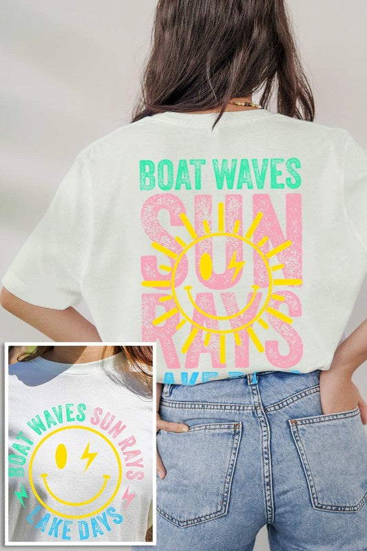 Boat Waves Sun Rays Lake Days Graphic T Shirts - House of Binx 