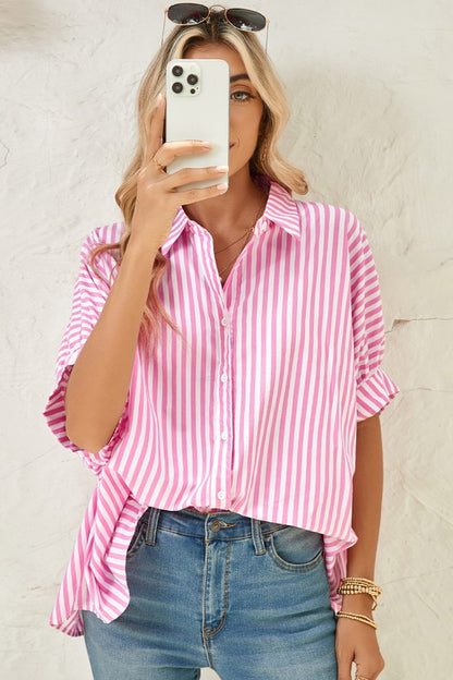 Stripe Button Up Dolman Shirt