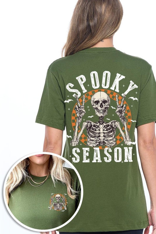 Spooky Season Skeleton Front&Back Graphic Tee