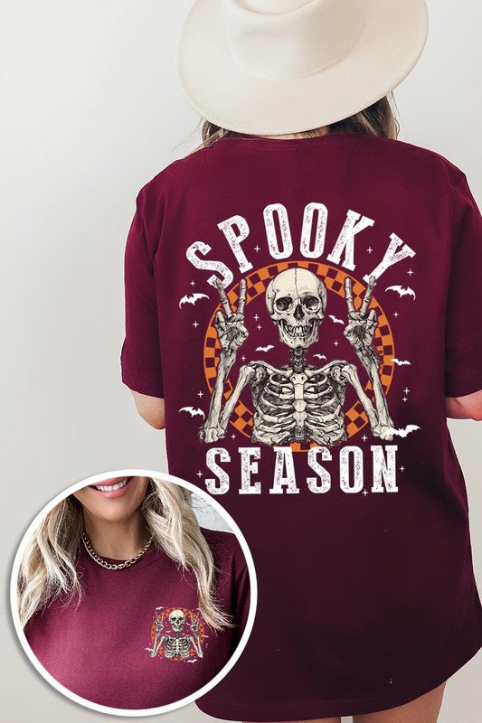 Spooky Season Skeleton Front&Back Graphic Tee