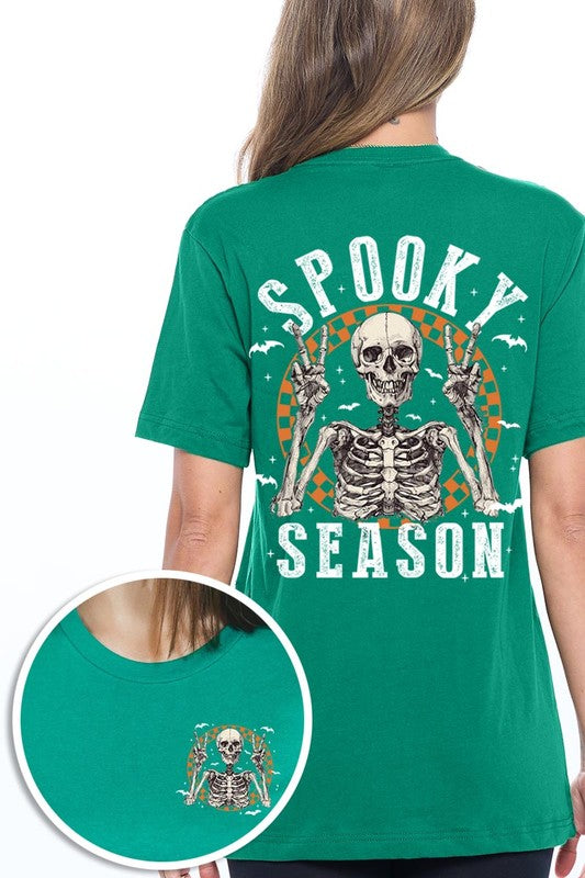 Spooky Season Skeleton Front&Back Graphic Tee