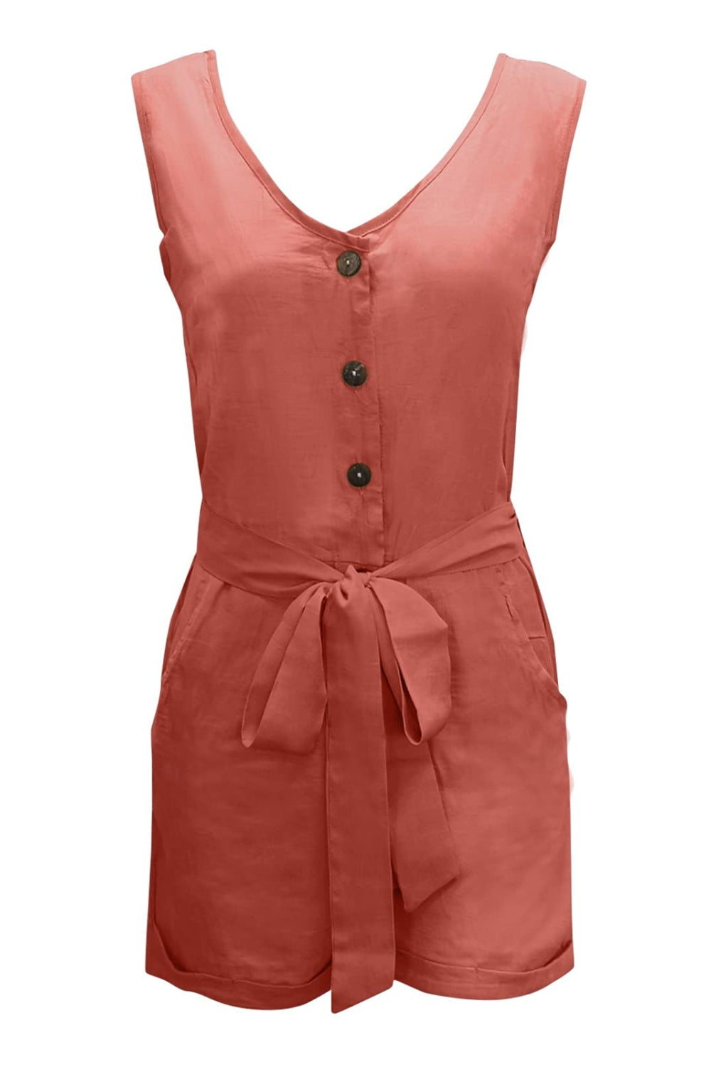 Full Size Tied V-Neck Sleeveless Romper with Pockets - House of Binx 