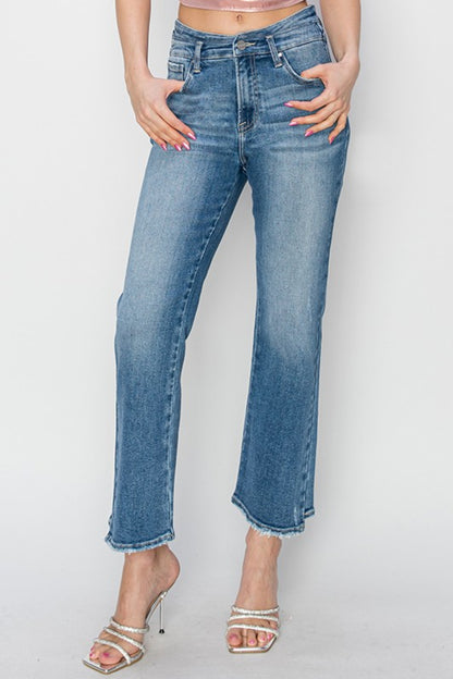 RISEN High Rise Slim Straight Jeans - House of Binx 