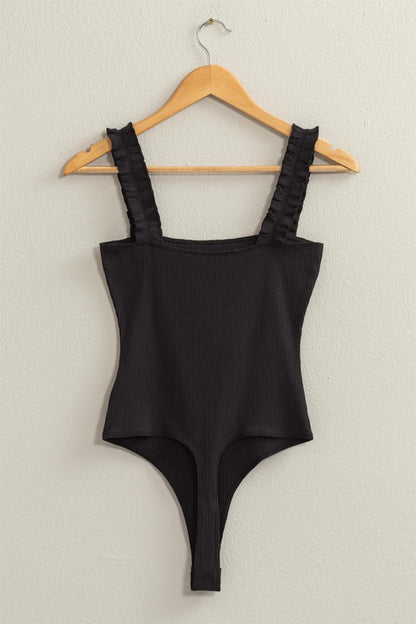 Ribbed Ruffle Strap Bodysuit - House of Binx 