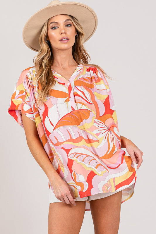 SAGE + FIG Abstract Print Half Button Blouse - House of Binx 