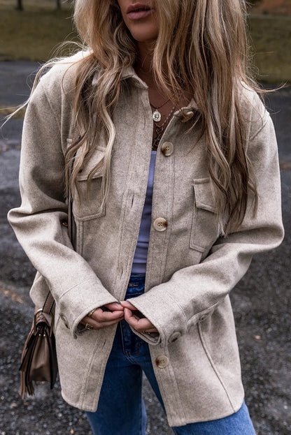 Button Up Collared Neck Long Sleeve Jacket