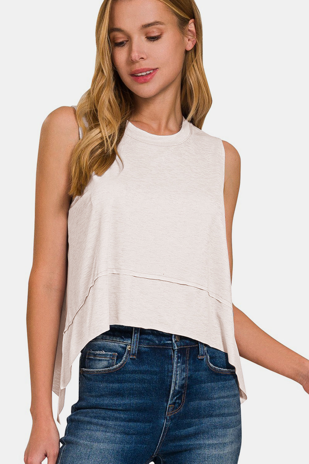 Zenana Slit High-Low Round Neck Tank - House of Binx 