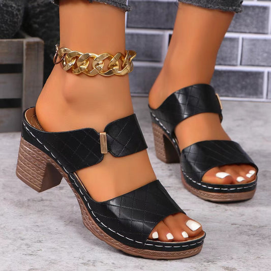 PU Leather Block Heel Sandals