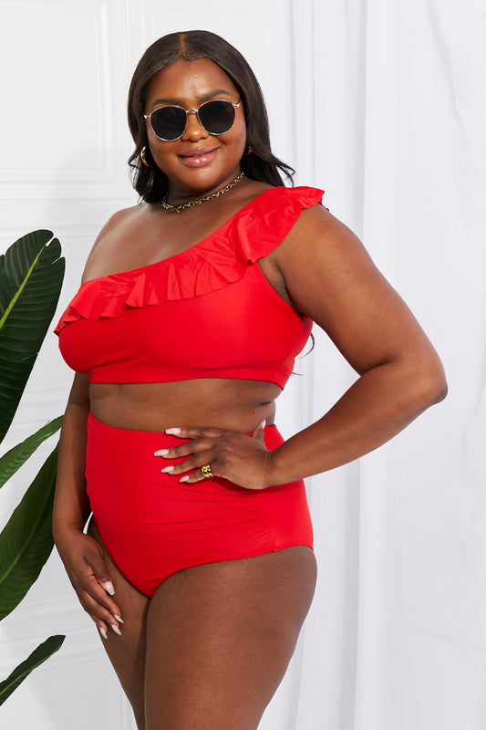 Marina West Swim Seaside Romance Ruffle One-Shoulder Bikini in Red - House of Binx 