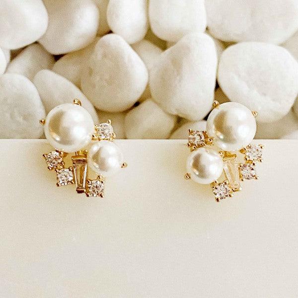 Estate Pearl And Shine Stud Earrings - House of Binx 