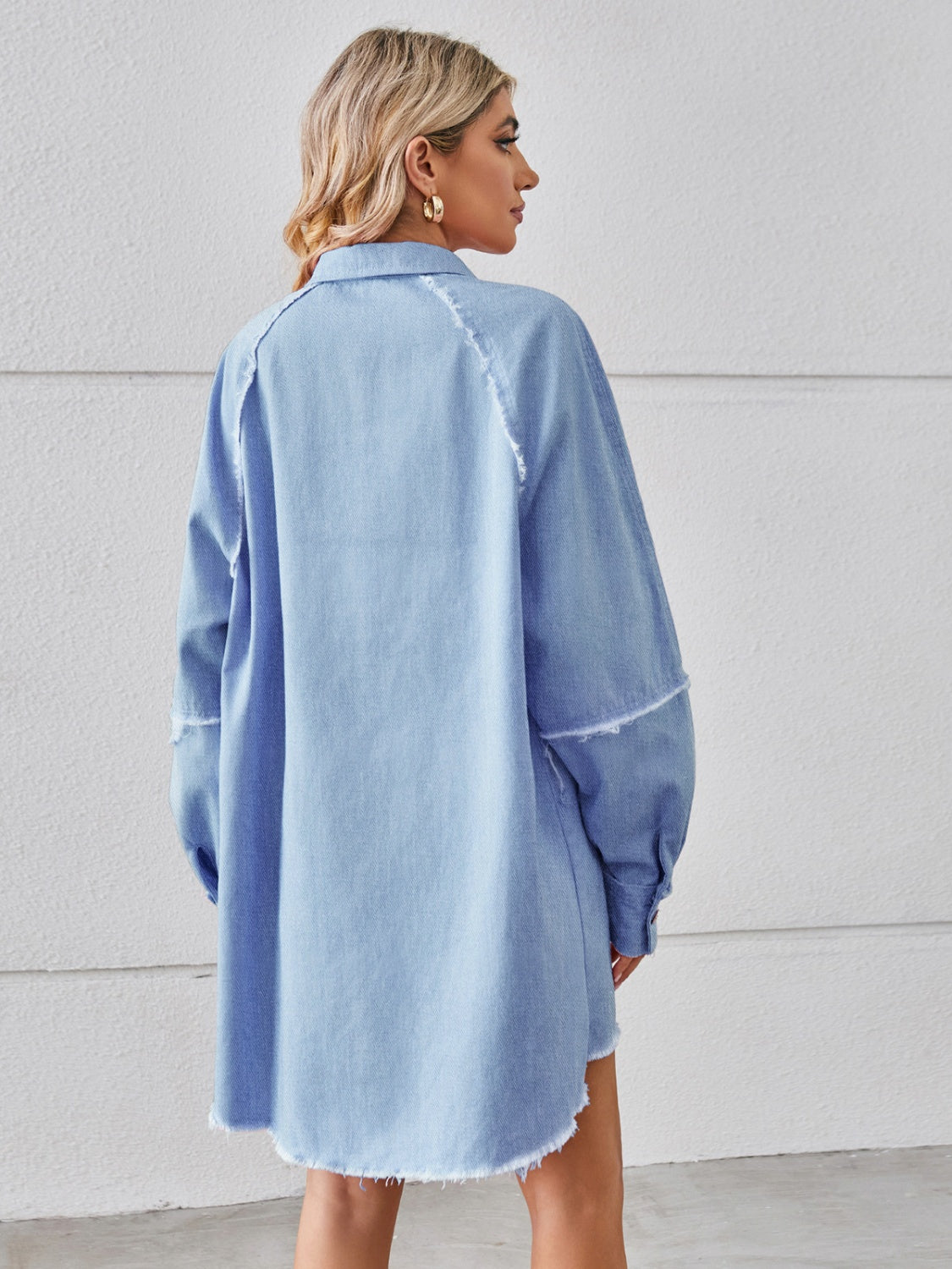 Raw Hem Button Up Denim Dress - House of Binx 