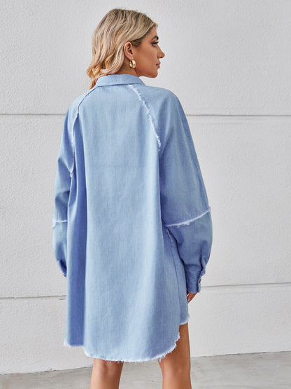 Raw Hem Button Up Denim Dress - House of Binx 