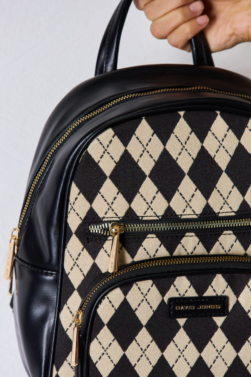 David Jones Argyle Pattern PU Leather Backpack - House of Binx 