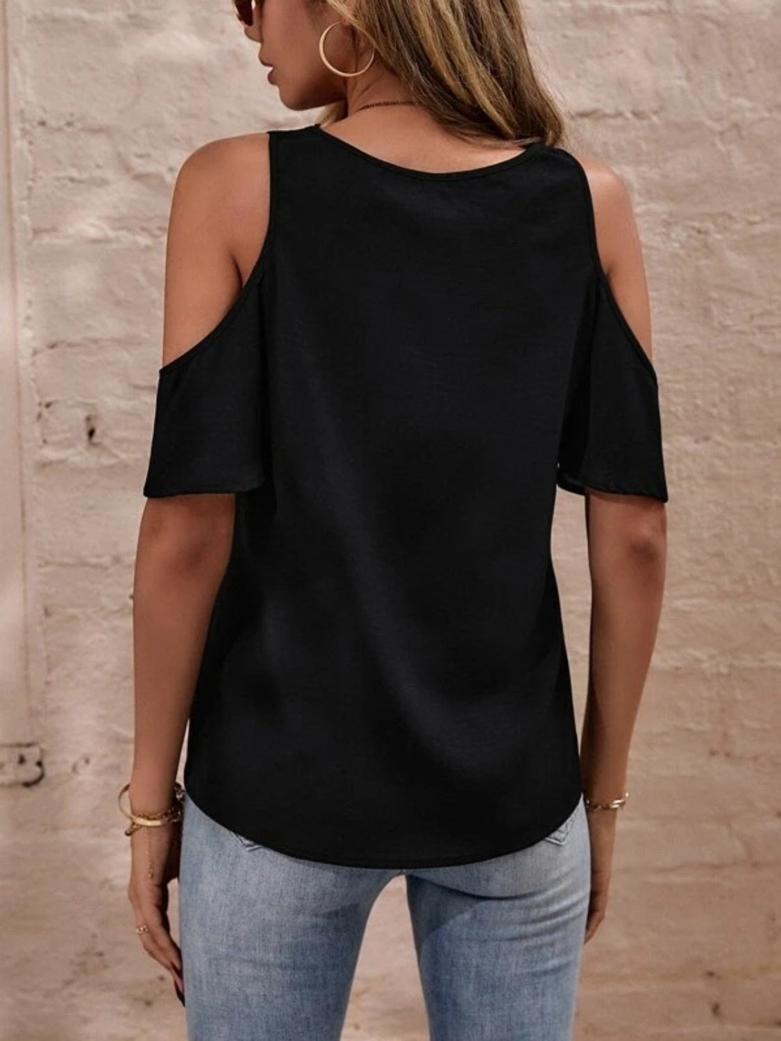 V-Neck Cold Shoulder Blouse - House of Binx 