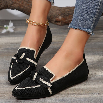 Bow Contrast Trim Point Toe Loafers - House of Binx 