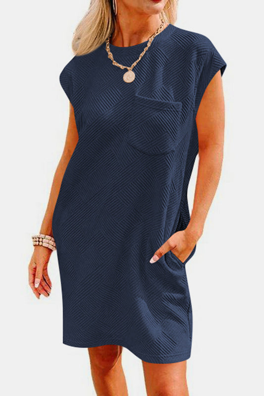 Textured Round Neck Cap Sleeve Dress - House of Binx 