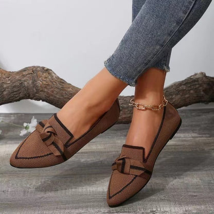 Bow Contrast Trim Point Toe Loafers - House of Binx 