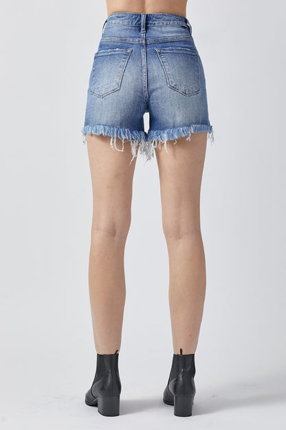 RISEN Raw Hem Asymmetrical Waist Denim Shorts - House of Binx 